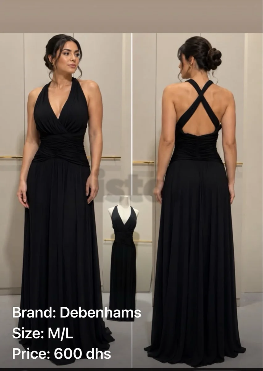 Debenhams Elegant Black Halter Neck Evening Gown - Size M/L