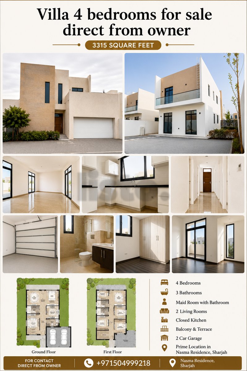 4 Bedroom Villa for Sale | Direct from Owner | Nasma Residence, Sharjah