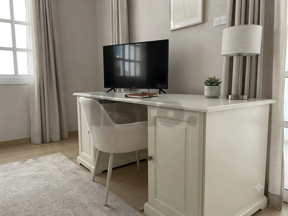 Classic Ivory Office Desk Excellent Condition with Cabinets