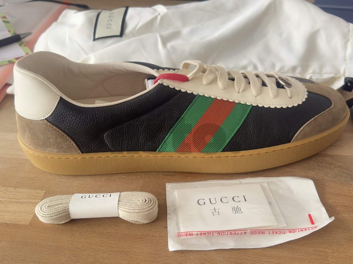 New Gucci Screener Leather & Suede Sneakers with Original Box - Luxury Footwear