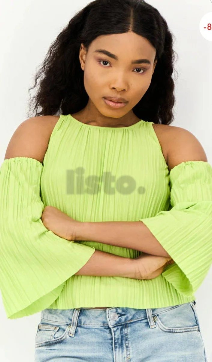 Stylish Neon Green Pleated Cold-Shoulder Top | Women's Fashion