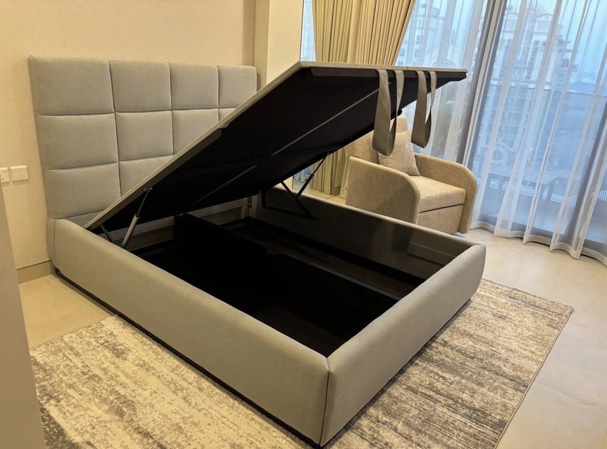 Stylish King Size Upholstered Storage Bed Frame with Padded Headboard