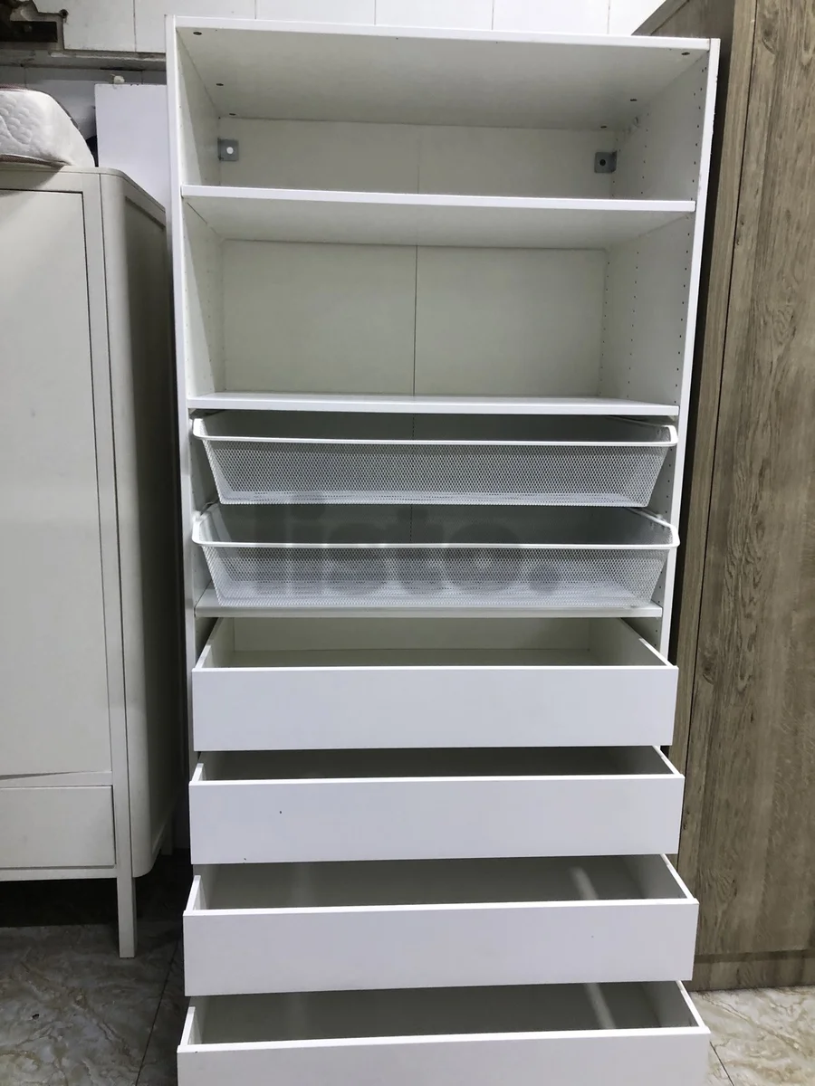 White Modular Storage Unit with Pull-Out Baskets