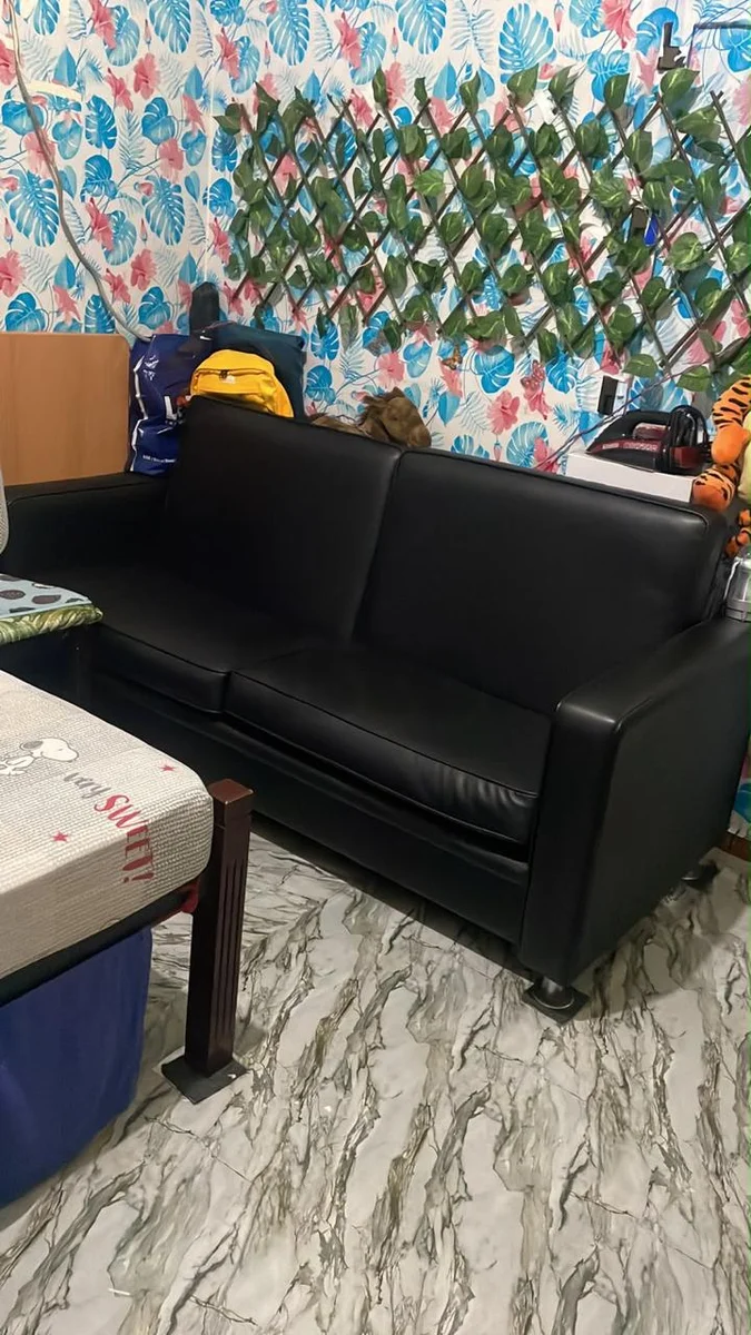Black Faux Leather Sofa - Comfortable 3-Seater for Sale