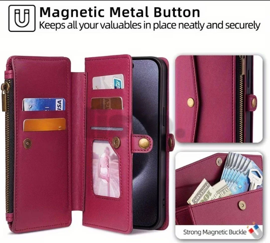 Magnetic Wallet Phone Case for Honor 9X - Card Slots & Zip