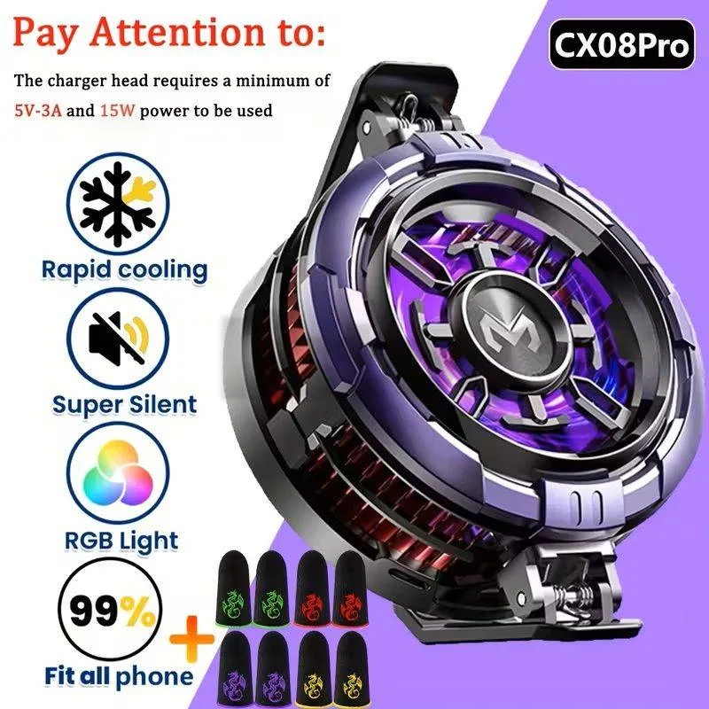 CX08Pro RGB Phone Cooling Fan + Gaming Finger Sleeves