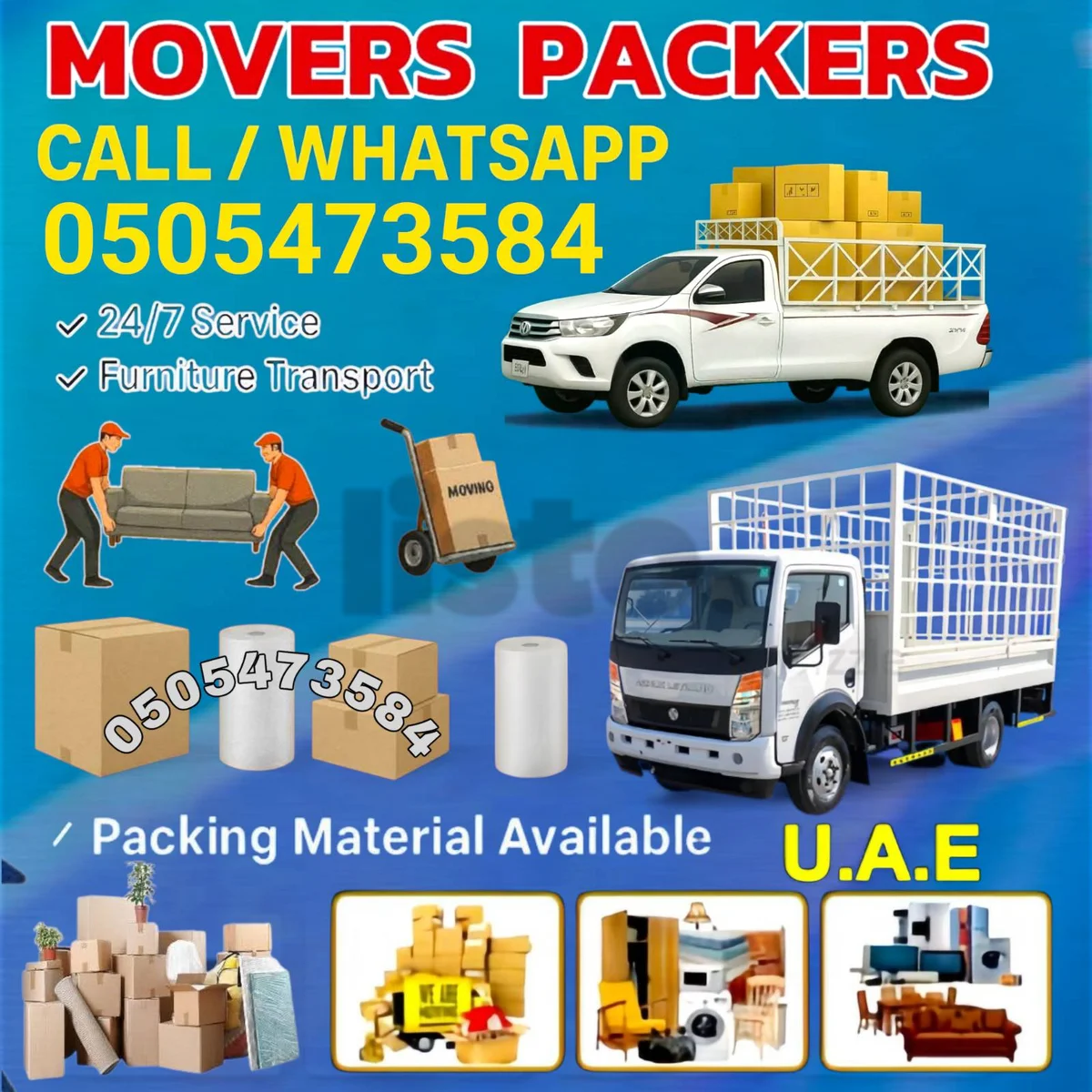 Reliable Movers & Packers Service - 24/7 Furniture Transport UAE